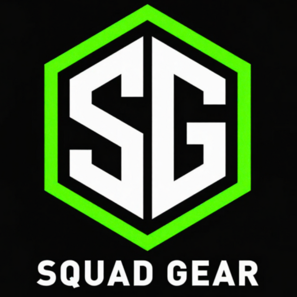 Squad Gear logo with green and white design on a black background